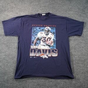 Vintage Terrel Davis T-Shirt Mens XL Navy Blue 1999 NFL Broncos Graphic Jerzees